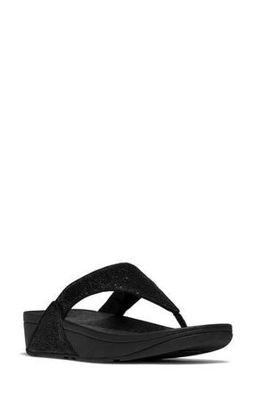 FitFlop Lulu Crinkled Shimmer Post Toe Wedge Sandal in Metallic Black at Nordstrom Rack, Size 11