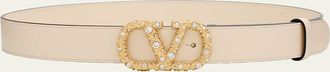 Valentino Garavani VLogo Signature Belt In Shiny Calfskin with Crystals