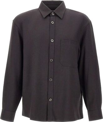 Emporio Armani Camisa de lana virgen de tejido compacto - Shirts - Hombre - Gris - S