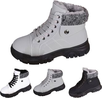 Generic Womens Lace Up Ankle Boots Size 3.5 Winter Warm Fur Lined Snow Shoes Ladies Waterproof Non-Slip Walking Boots Outdoor Casual Comfy Hiking Sneakers wit