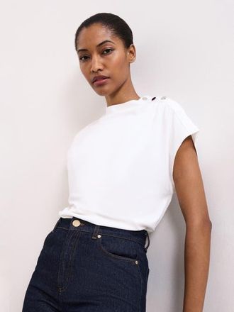 Phase Eight Paige Ruched Shoulder Hardware Ponte Top in Ivory at Nordstrom, Size 12