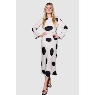 Warehouse Polka Dot Scoop Back Maxi Dress in Ivory at Nordstrom, Size 8
