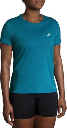 Brooks Womens Distance Short Sleeve 2.0 Shirt In Heather Lagoon