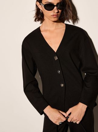 Icone Womens Irregular buttons V-neck ponte Cardigan Sweater