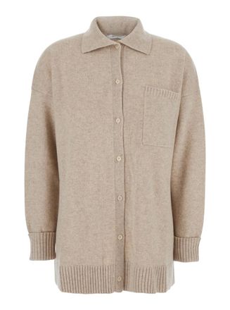 Max Mara Beige Solid Shirt Collar Sweater