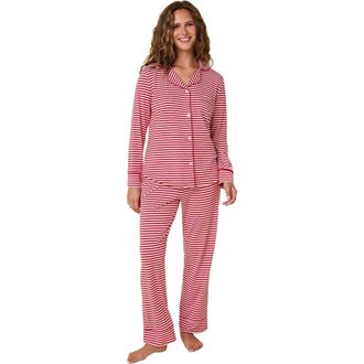 The Cats Pajamas Pima Knit Pajama Floral Set in Essential Stripe Red at Nordstrom, Size X-Large