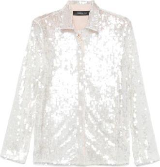 Federica Tosi Zilveren Pailletten Shirt met Klassieke Kraag - Dames - Overhemden - Grijs - XS - Pailletten - Overhemden
