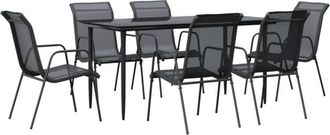 vidaXL vidaXL 7 Piece Garden Dining Set Black Steel and Textilene