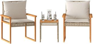 vidaXL Vidaxl - Mesita Y Sillas Con Cojines 3 Pzas Rat&aacute;n Pe Acacia Beige Mezcla