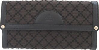 Gucci Black Brown Canvas Leather Long Wallet (Bi-Fold) (Pre-Owned)
