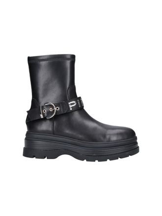 Pinko Black Eva 01 Buckle Leather Boots