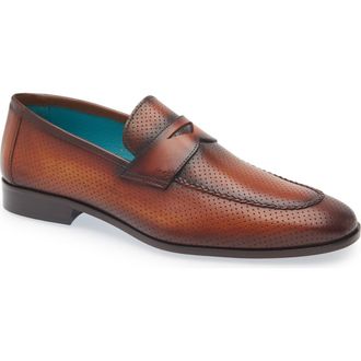 Mezlan Cueva Perforated Penny Loafer in Cognac Rust at Nordstrom Rack, Size 10.5