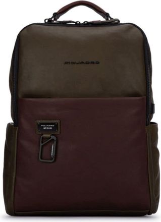 Piquadro logo-lettering leather backpack - men - Leather - OS - Brown