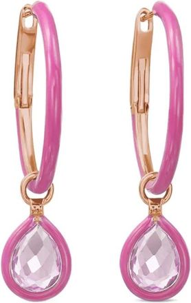 NSR Nina Runsdorf rose quartz enamel hoop earrings - women - 18kt Rose Gold/quartz - One Size - Pink