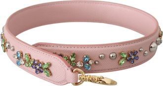 Dolce & Gabbana Pink Leather Crystal Stud Accessoire Schouder damesriem
