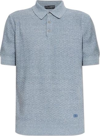 Dolce & Gabbana Polo van linnenmix met logo-borduursel - Heren - Polos - Blauw - M - Linnen - Tops