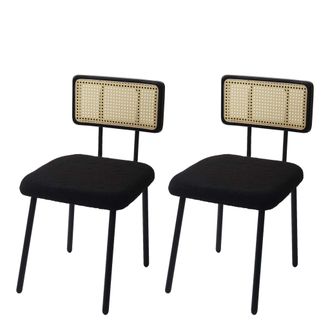 Hhg Nunca Usado] Lote De 2 Sillas De Comedor Hhg 707, Sill&oacute;n Silla, Madera Poly-rattan Metal Boucl&eacute;, Tela/textil Negro