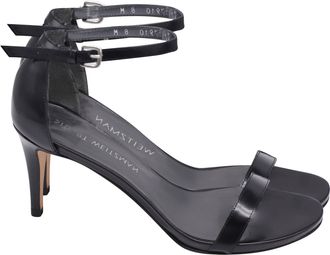Stuart Weitzman Ankle Strap Sandal Heels in Black Leather