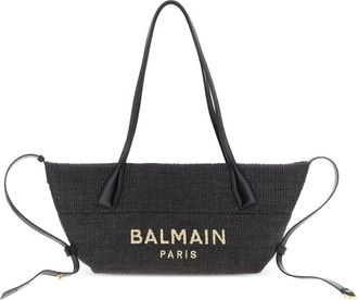 Balmain Womens Track Small Tote Bag In Raffia And Calfskin