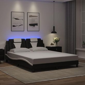 vidaXL Vidaxl - Estructura Cama Con Luces Led Cuero Pe Negro Blanco 160x200 Cm