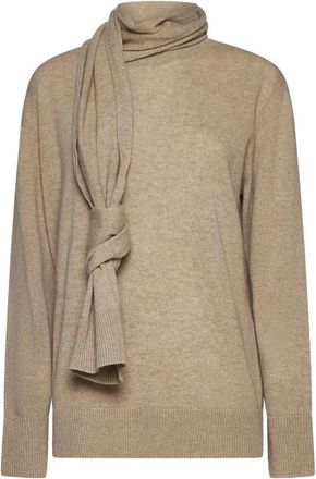 Stella McCartney Trui met sjaaldetail - Dames - Ronde hals truien - Beige - XS - Wol - Truien & Vesten