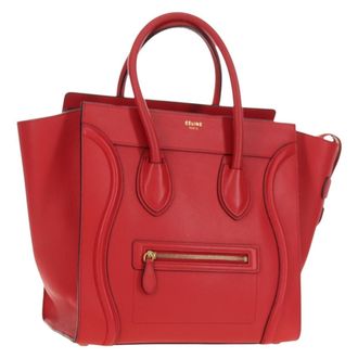 Celine Luggage Bag Grainy Leather Red Leather Handbag (Pre-Owned)