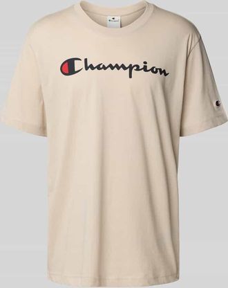 Champion T-Shirt mit Logo und Rundhalsausschnitt in Beige, Größe XXL