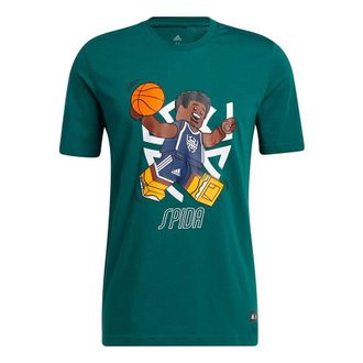 adidas Mens adidas x LEGO Crossover Dame Ss. Mitchell Funny Blocks Printing Basketball Sports Short Sleeve Green T-Shirt GU2716