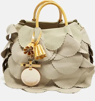 Emporio Armani Scalloped Applique Beige Nylon Tote