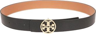 Tory Burch Zwart gehamerd leren riem met gouden metalen gesp - Dames - Riemen - Zwart - L - Accessoires