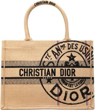 Dior Beige Black Canvas Handbag Tote Bag (Pre-Owned)