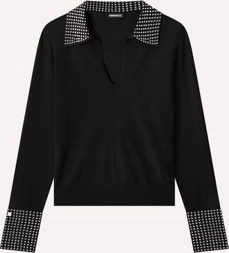 Minnie Rose Womens Viscose Foldover Neck Top With Rhinestones In Black