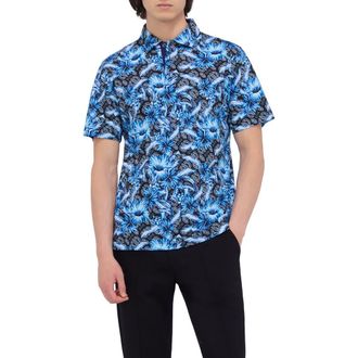 Bugatchi Hendrix Digital Floral Print Pima Cotton Polo in Navy at Nordstrom, Size Xx-Large