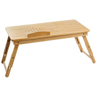 Beliani Mesa Para Port&aacute;til Plegable Con Caj&oacute;n Para Cama Estructura De Bamb&uacute; Con Superficie Inclinable Marr&oacute;n Claro Orge