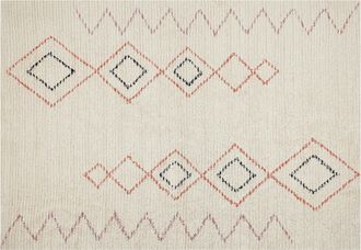 Beliani Alfombra De Algod&oacute;n Beige Rojo Negro 160 X 230 Cm Hecho A Mano Geom&eacute;trico Guwahati