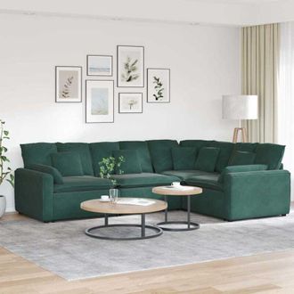 vidaXL Vidaxl - Divano Modulare con Cuscini in Velluto Verde Scuro
