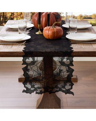 Elrene Bats & Web Lace Halloween Table Console Runner