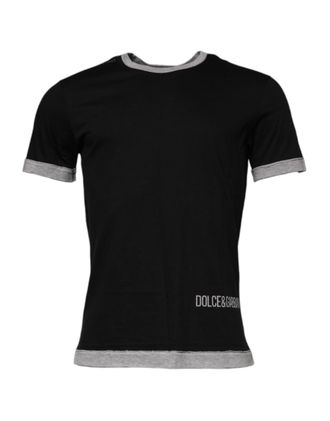 Dolce & Gabbana Black Logo Cotton Crew Neck Men Tee Mens T-shirt