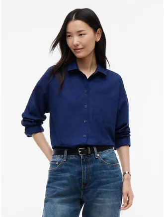 Tommy Hilfiger Womens Relaxed Fit Cotton Shirt - Preppy Navy - XXL