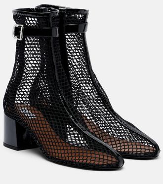 Alaia Fishnet patent leather-trimmed ankle boots