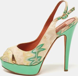 Missoni Multicolour Knit Fabric Peep Toe Platform Slingback Sandals