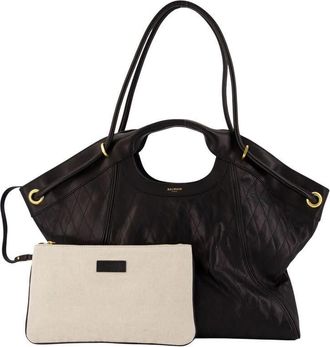 Balmain Quilted Lambskin Tote Bag Black