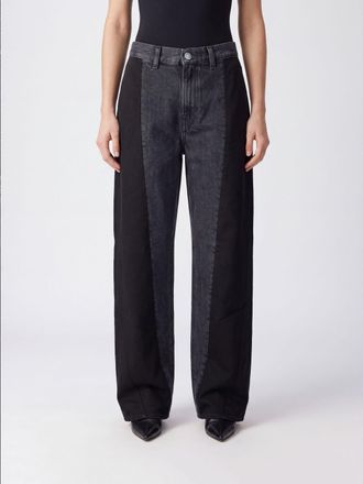 Haikure Jeans Clyde wide leg in denim di cotone a vita alta con effetto usurato e design bicolor