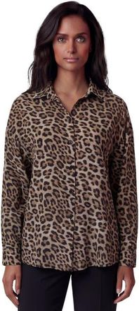 Lords of Harlech Leopard Womens Relaxed Linen Shirt in Leopard Brown at Nordstrom, Size X-Small
