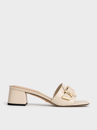 Charles & Keith Whitney Leather Buckled Block-Heel Mules