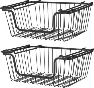 Oceanstar Stackable Metal Wire Storage Basket Set for Pantry, Countertop, Kitchen or Bathroom, Black, Set of 2