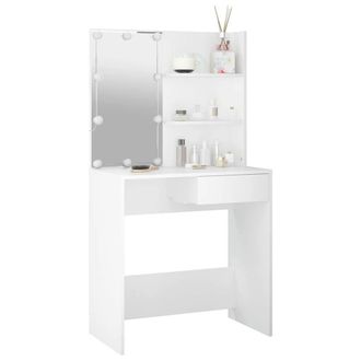Berkfield Home White Dressing Table with LED White 74.5x40x141 cm
