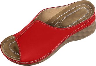 Generic Womens Open Toe Slide Sandals Platform Summer Slippers Casual Comfortable Beach Shoes with Soft Sole Non Slip Rubber Outsole Wedge Heel Shoes with Arc