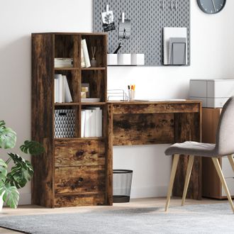 Berkfield Home Desk with Storage Smoked Oak Engineered Wood in Light Grey