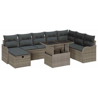 vidaXL Conjunto De Sof&aacute; De Jard&iacute;n Con Coj&iacute;n 9 Pcs Gris Polirat&aacute;n Vidaxl